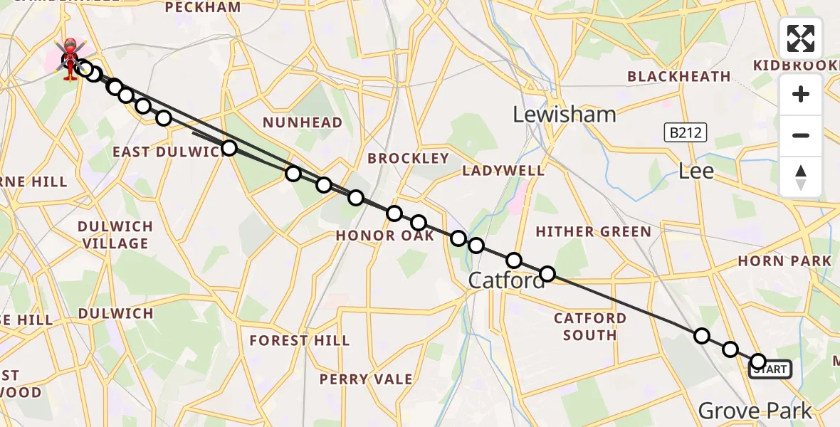 Flight route Air Ambulance Helicopter Chinbrook - Kings College London Hospital, 19 August 2026, 17:36