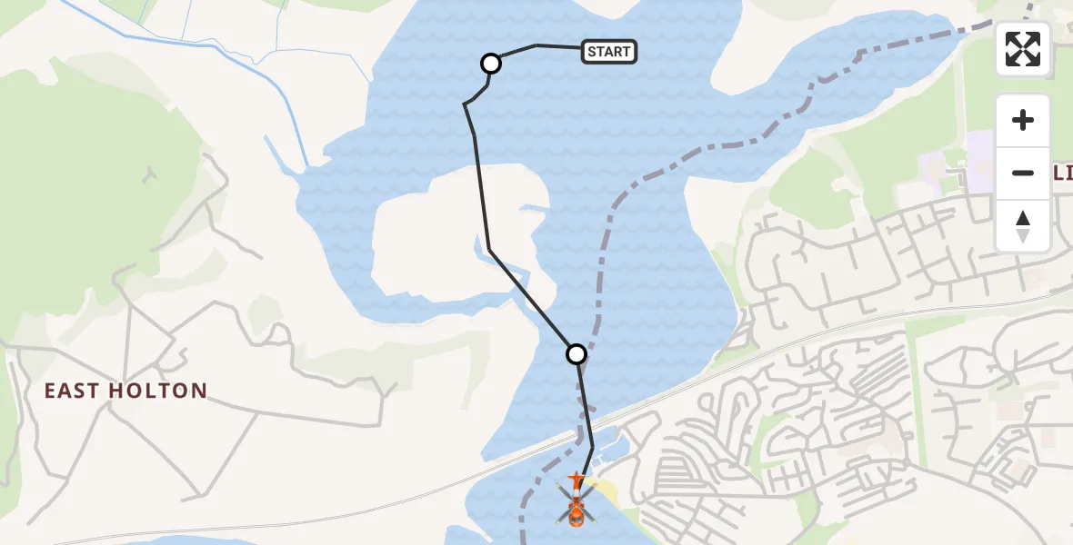 Flight route Coastguard Helicopter Upton - Poole, 19 August 2026, 17:41