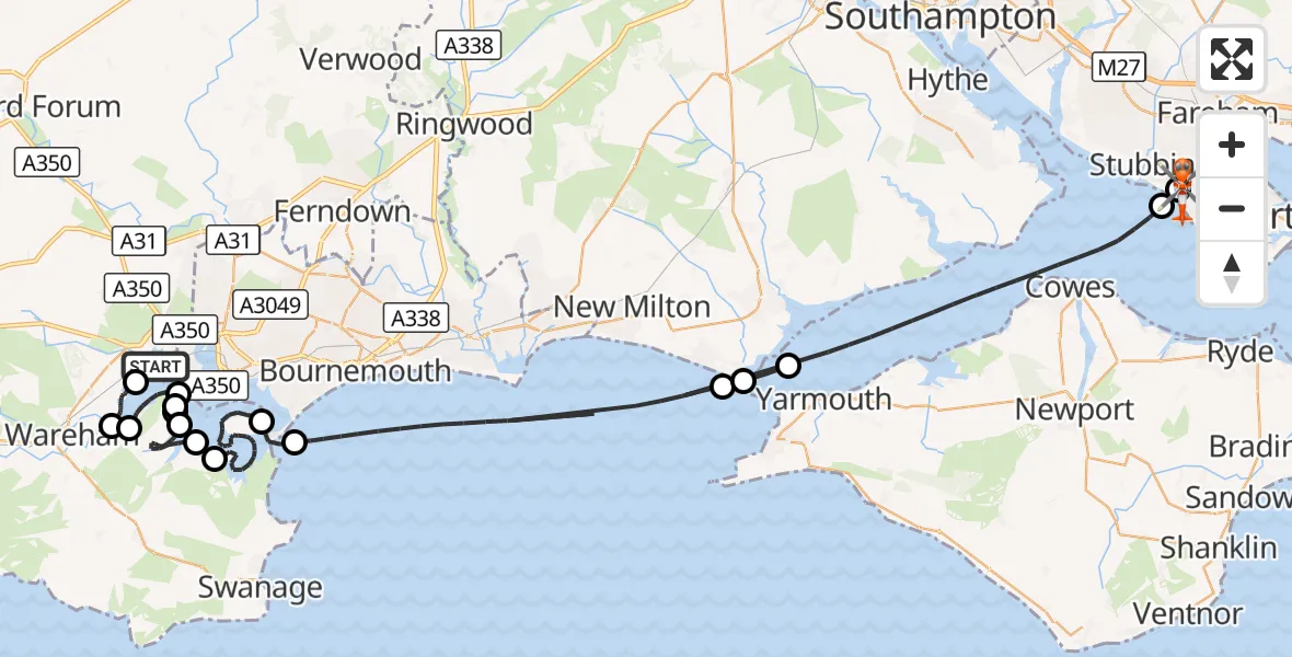 Flight route Coastguard Helicopter Poole - Solent Airport, 19 August 2026, 17:47