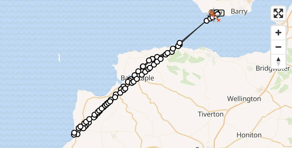 Flight route Coastguard Helicopter MOD St Athan - Boverton, 19 August 2026, 18:22