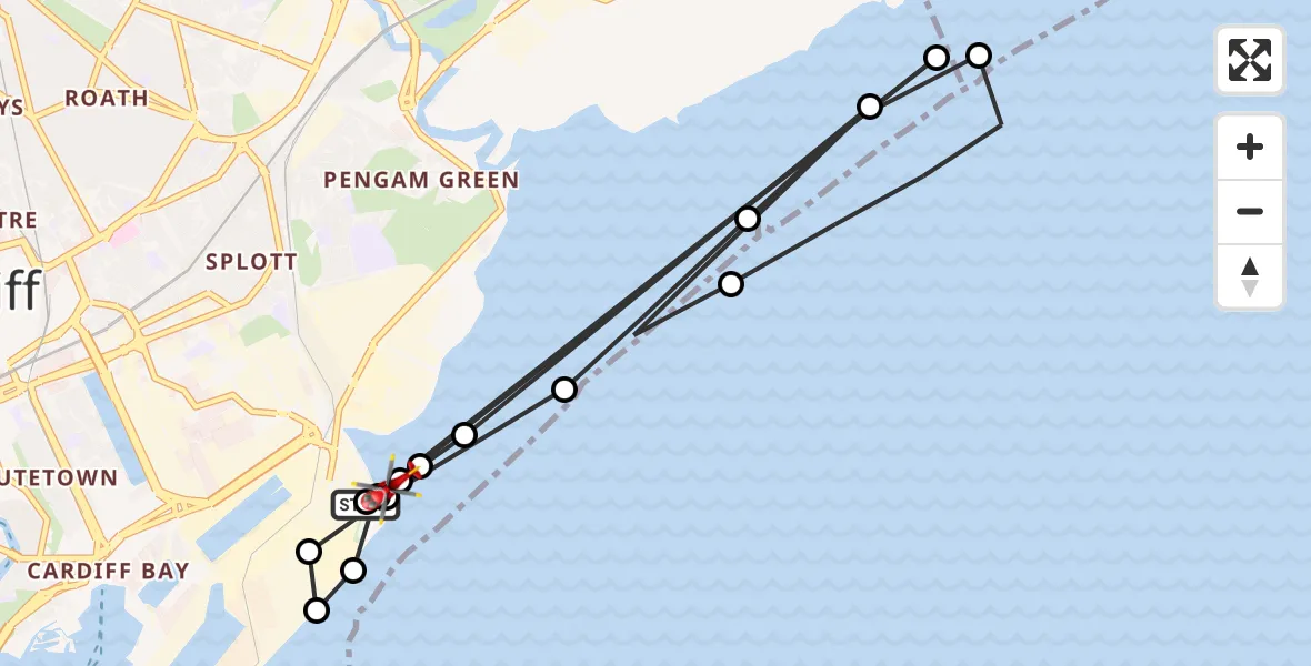 Flight route Air Ambulance Helicopter Cardiff Heliport - Cardiff Heliport, 19 August 2026, 19:02