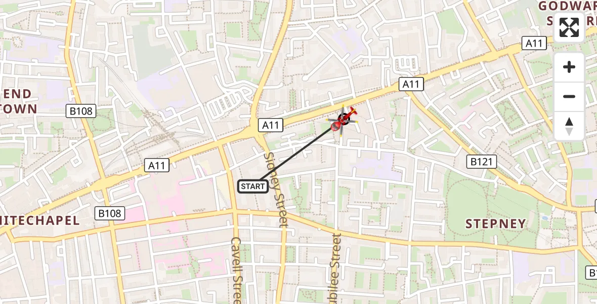 Flight route Air Ambulance Helicopter Royal London Hospital - Stepney, 19 August 2026, 19:03