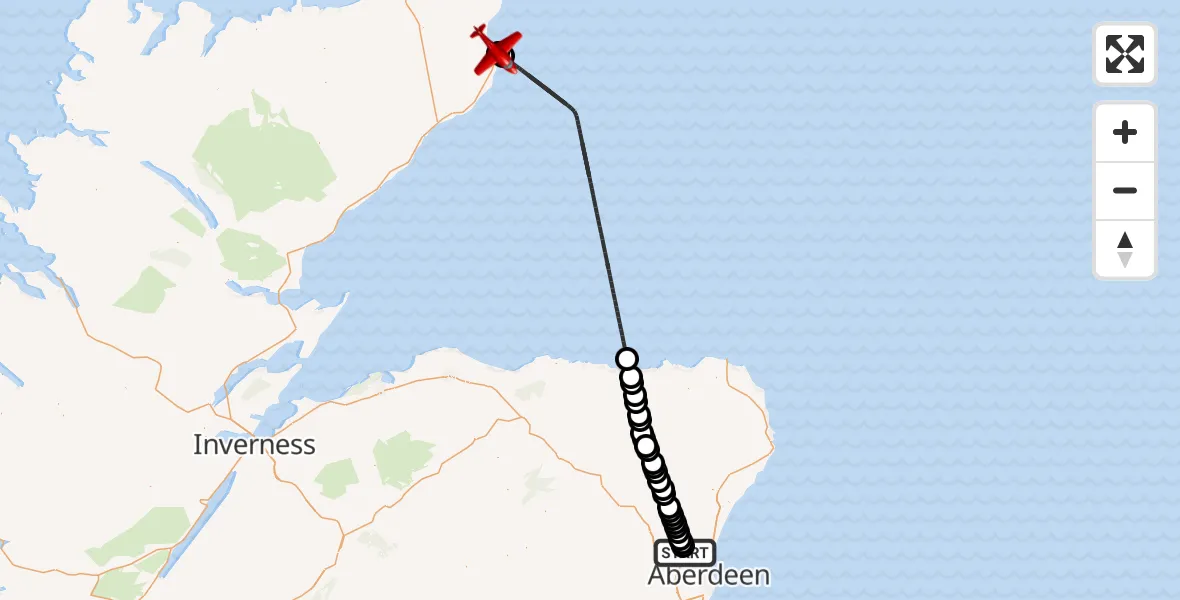 Flight route Air Ambulance Aircraft Aberdeen International Airport - Wick John O'Groats Airport, 19 August 2026, 19:08