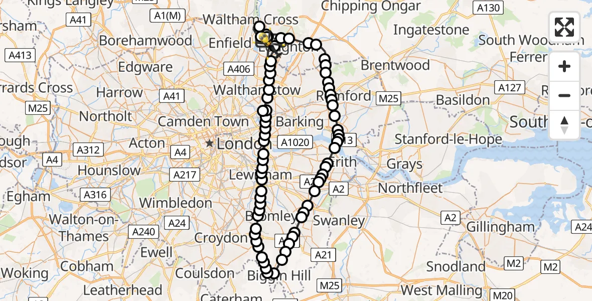 Flight route Police Helicopter Metropolitan Police Air Support Unit Lippitts Hill - Sewardstonebury, 19 August 2026, 19:21