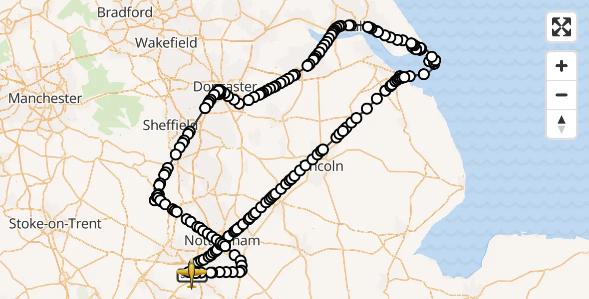 Flight route Police Aircraft East Midlands Airport - East Midlands Airport, 19 August 2026, 19:44