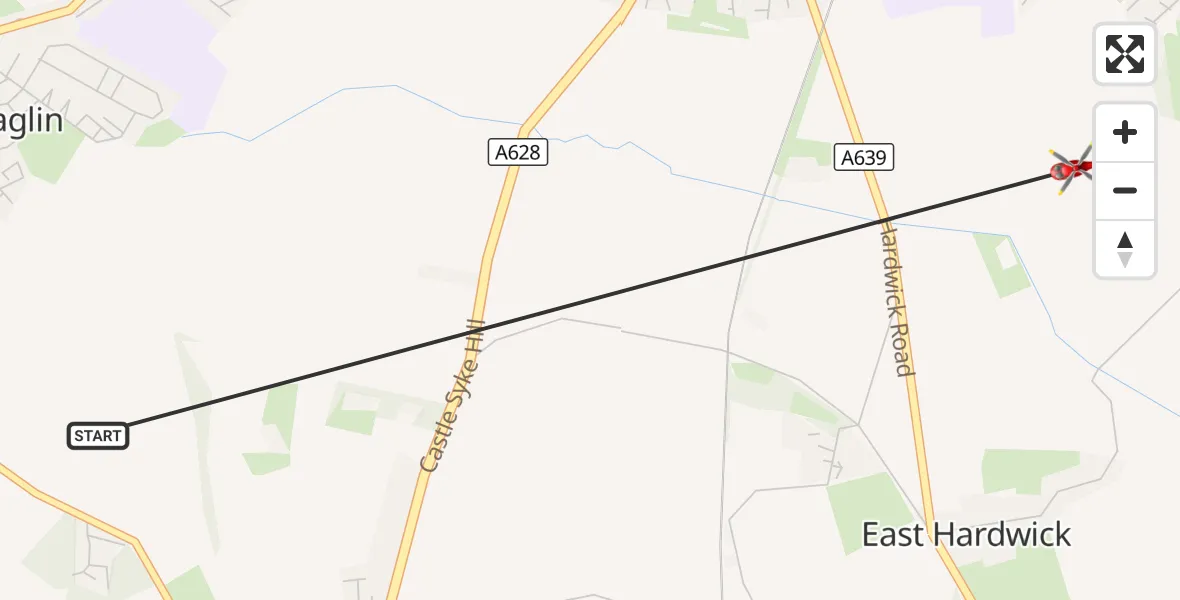 Flight route Air Ambulance Helicopter Featherstone - Carleton, 19 August 2026, 19:59