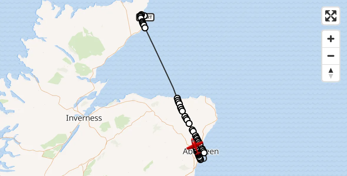 Flight route Air Ambulance Aircraft Wick John O'Groats Airport - Aberdeen International Airport, 19 August 2026, 22:46