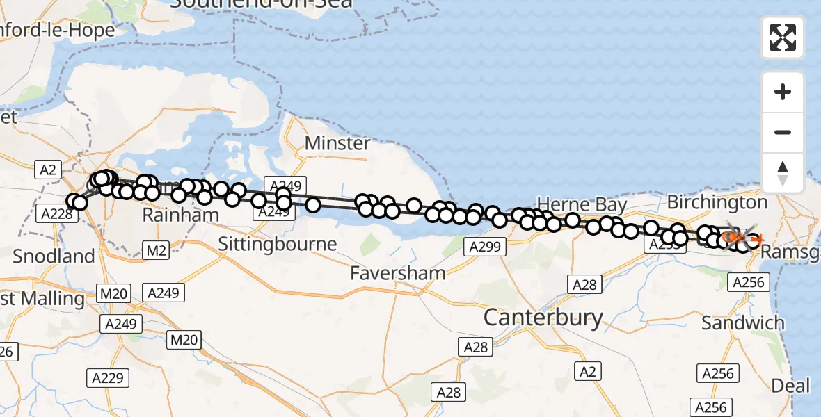 Flight route Coastguard Helicopter Minster - Manston Airport, 20 August 2026, 00:02