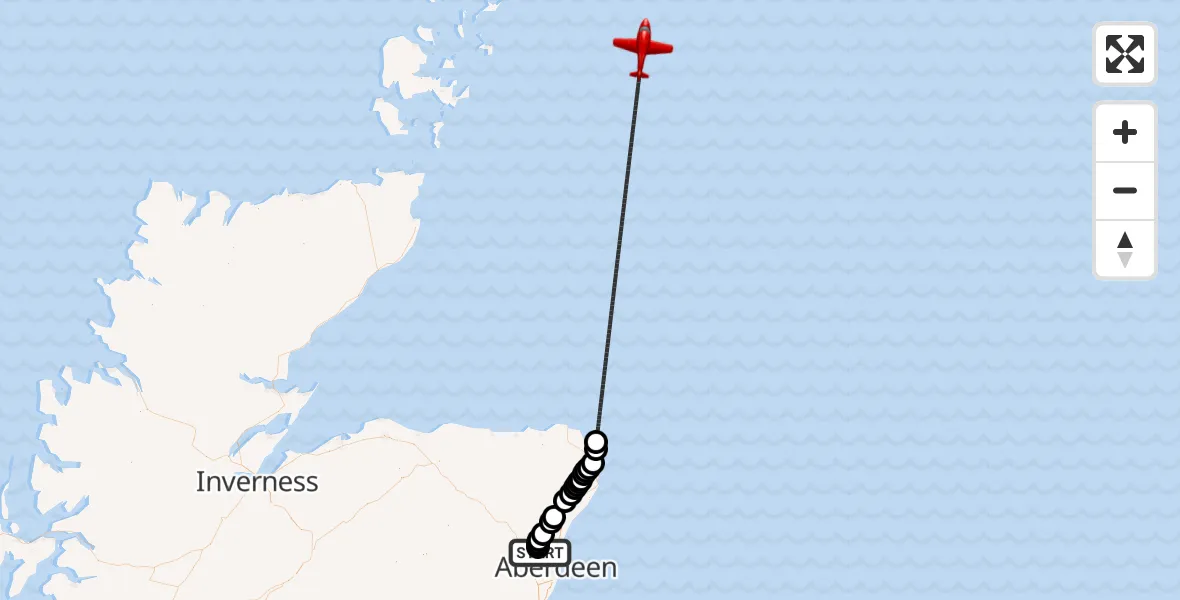 Flight route Air Ambulance Aircraft Aberdeen International Airport - North Sea, 20 August 2026, 00:25