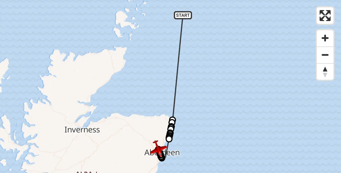 Flight route Air Ambulance Aircraft North Sea - Aberdeen International Airport, 20 August 2026, 01:56