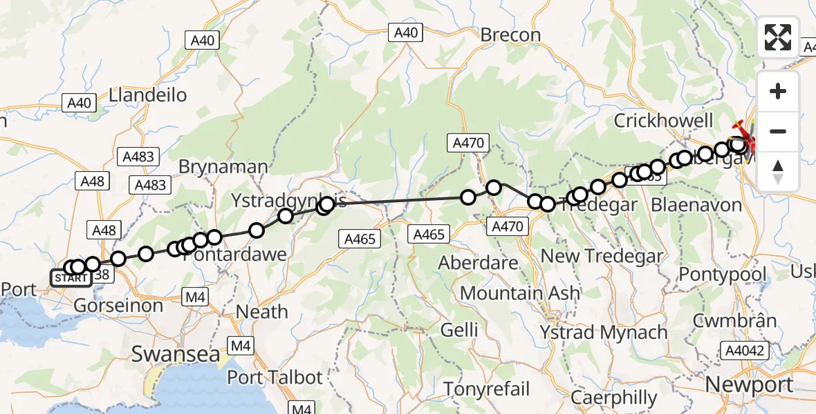 Flight route Air Ambulance Helicopter Dafen - Mardy, 20 August 2026, 06:53