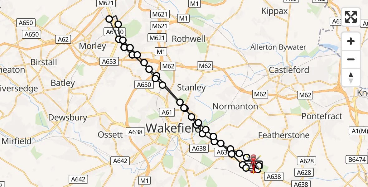 Flight route Air Ambulance Helicopter YAA Nostell Helicopter Port - YAA Nostell Helicopter Port, 20 August 2026, 08:36