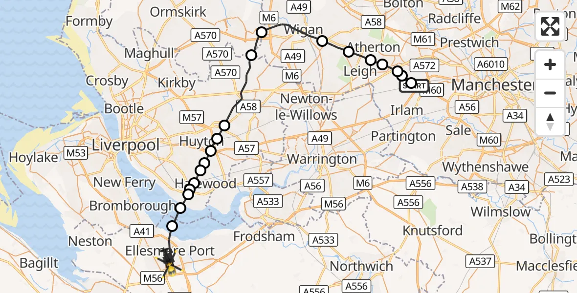 Flight route Police Helicopter Irlam - Ellesmere Port, 20 August 2026, 09:43