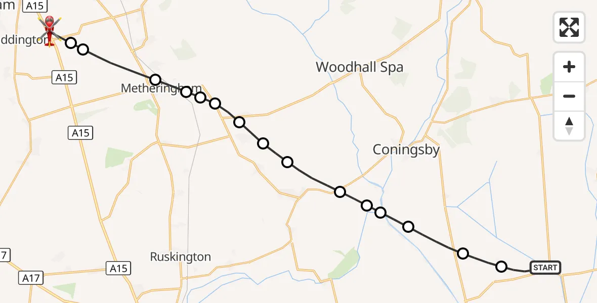Flight route Air Ambulance Helicopter Frithville - North Kesteven, 20 August 2026, 09:52
