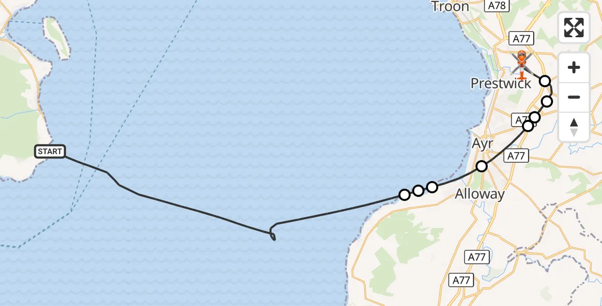 Flight route Coastguard Helicopter Inner Seas - Glasgow Prestwick Airport, 20 August 2026, 10:07