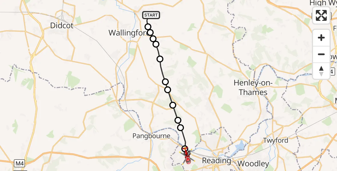 Flight route Air Ambulance Helicopter RAF Benson - Reading, 20 August 2026, 10:20