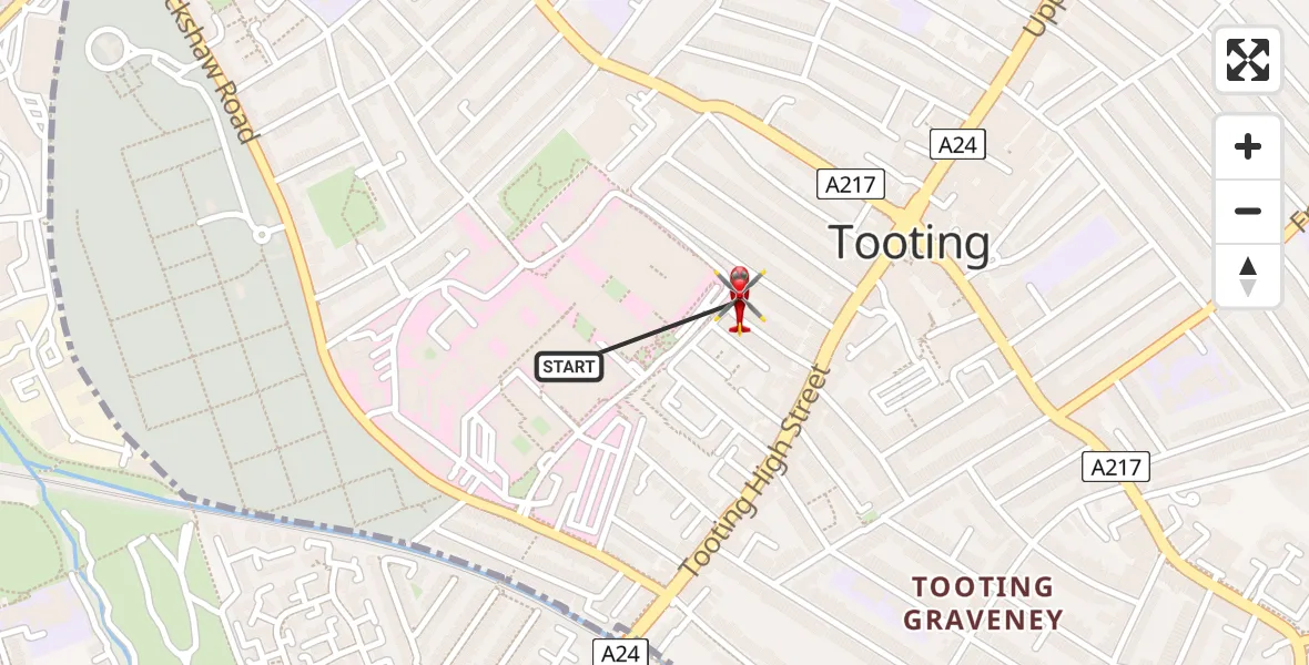 Flight route Air Ambulance Helicopter St Georges Hospital - St Georges Hospital, 20 August 2026, 11:15