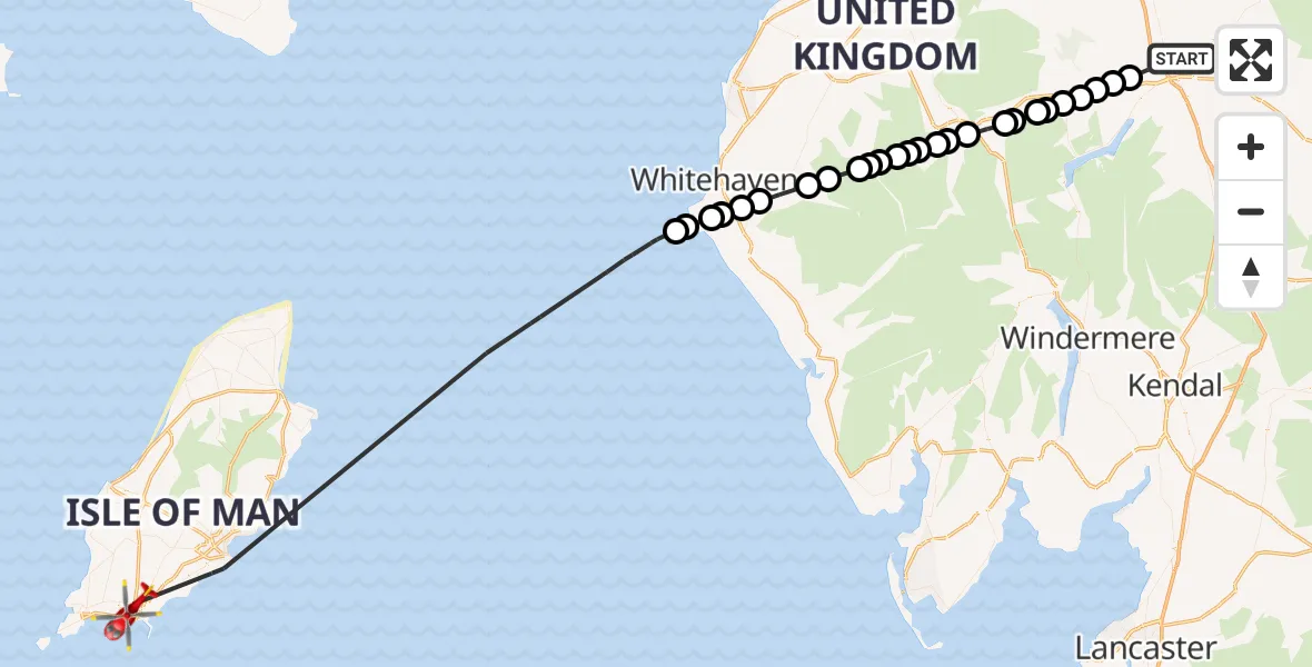 Flight route Air Ambulance Helicopter Penrith - Irish Sea, 20 August 2026, 11:17