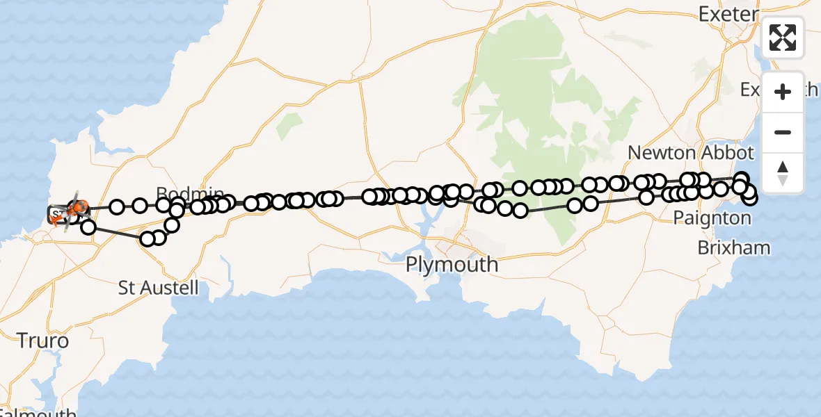 Flight route Coastguard Helicopter Cornwall Airport Newquay - Cornwall Airport Newquay, 20 August 2026, 11:26