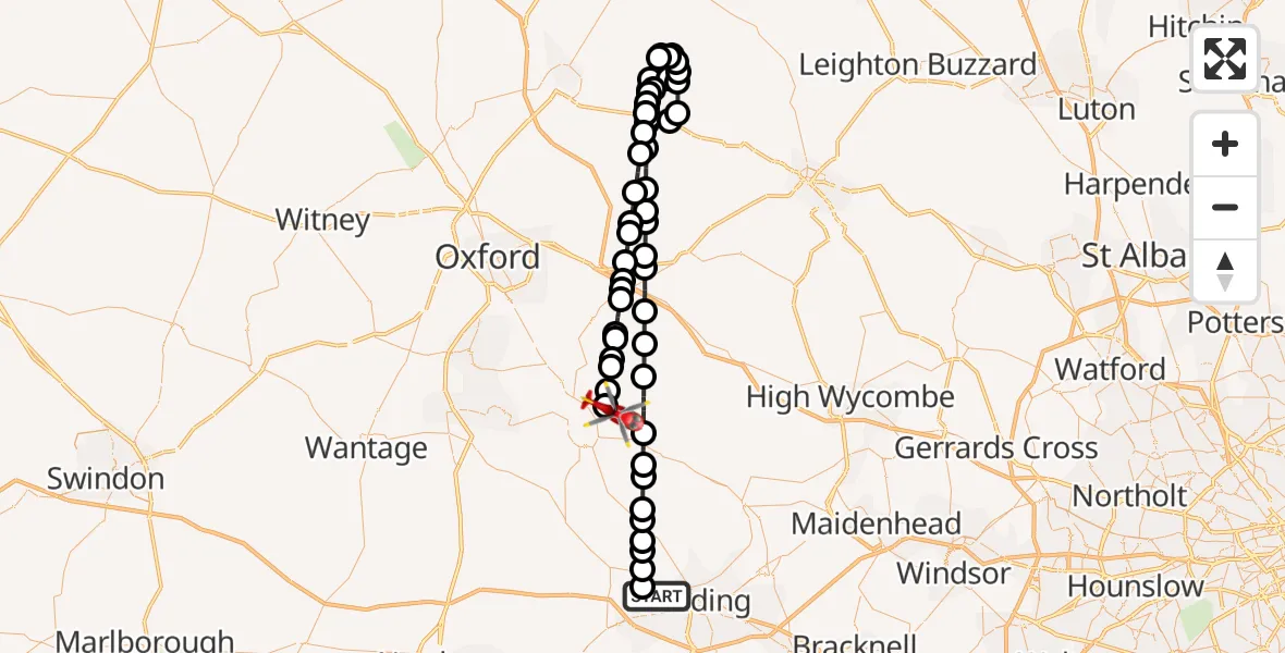 Flight route Air Ambulance Helicopter Reading - RAF Benson, 20 August 2026, 11:28