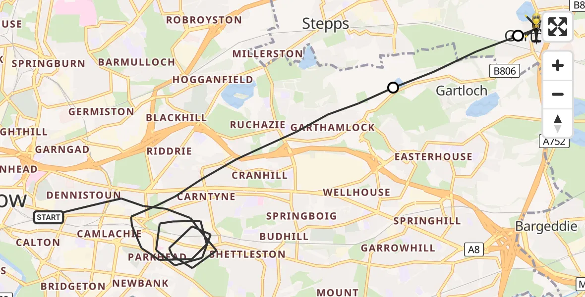 Flight route Police Helicopter Glasgow - Gartcosh, 20 August 2026, 12:14