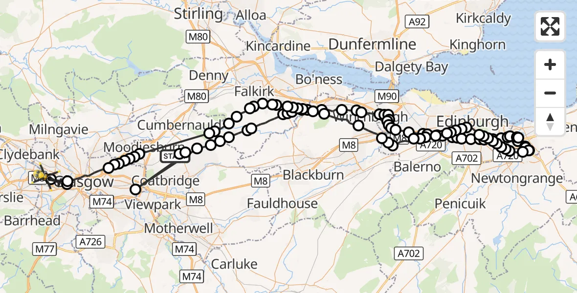 Flight route Police Helicopter Glenmavis - Glasgow, 20 August 2026, 12:25