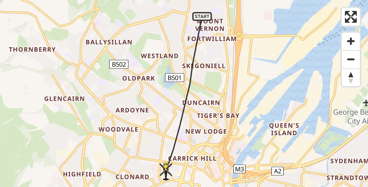 Flight route Police Helicopter Belfast City District - Belfast City District, 20 August 2026, 12:39