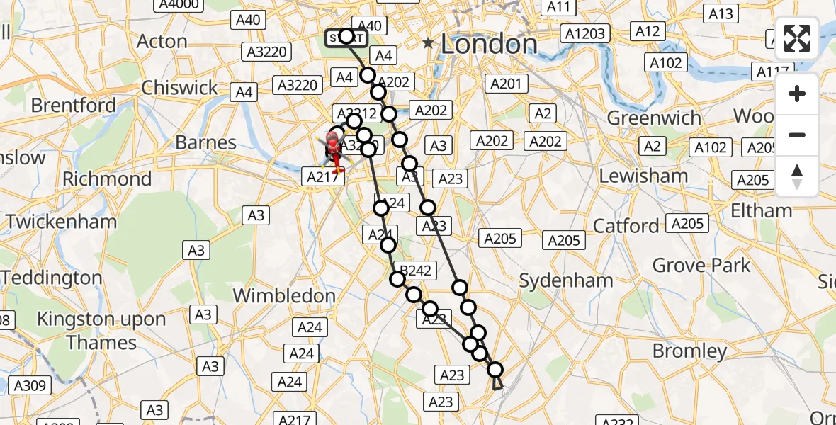 Flight route Air Ambulance Helicopter City of Westminster - London Heliport, 20 August 2026, 12:39