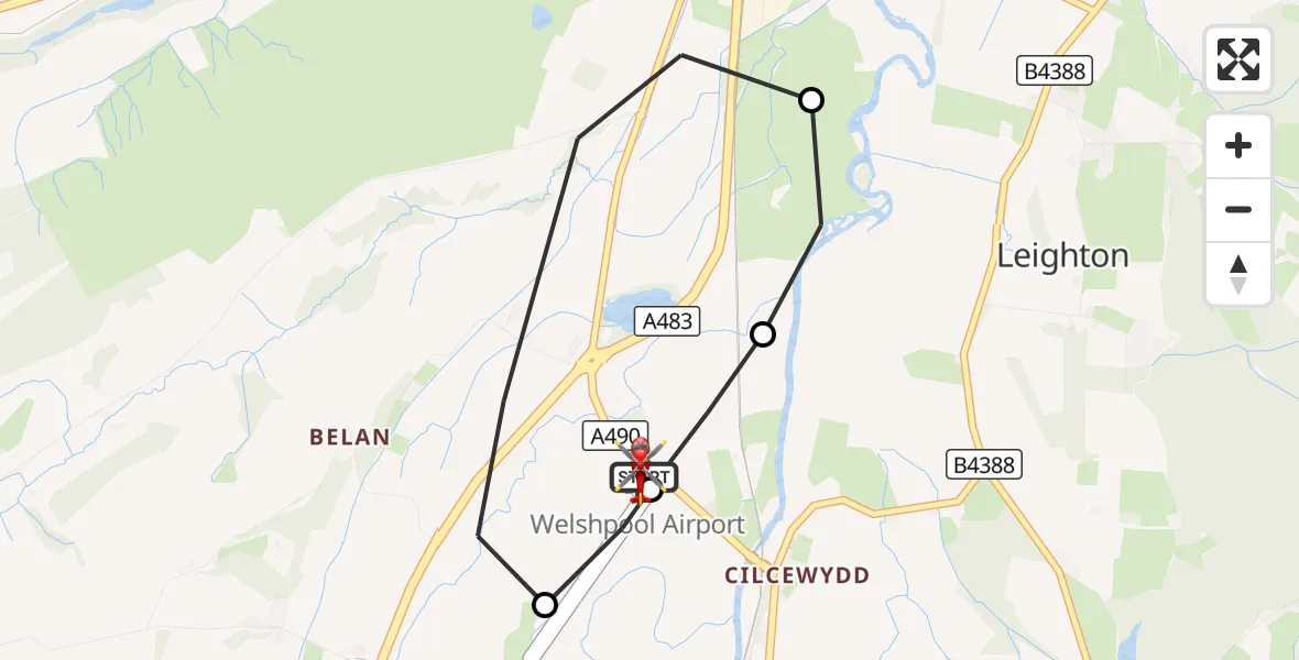 Flight route Air Ambulance Helicopter Welshpool Airport - Welshpool Airport, 20 August 2026, 12:40