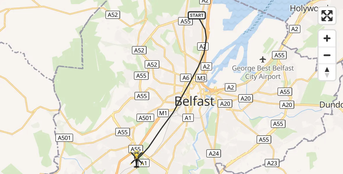 Flight route Police Helicopter Belfast City District - Belfast City District, 20 August 2026, 12:44