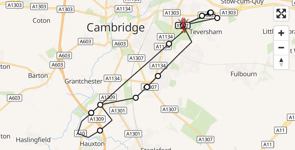 Flight route Air Ambulance Helicopter Cambridge City Airport - Cambridge City Airport, 20 August 2026, 13:01