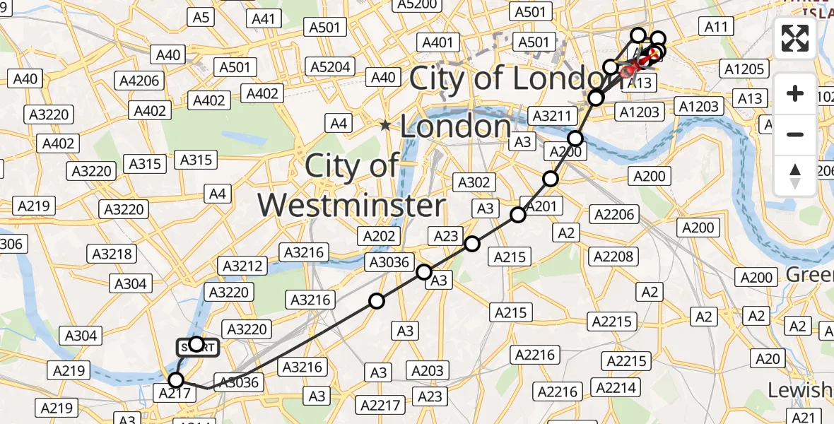 Flight route Air Ambulance Helicopter London Heliport - Royal London Hospital, 20 August 2026, 13:18