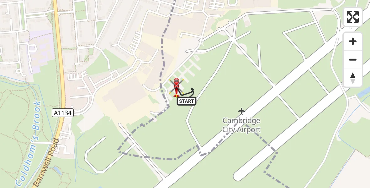 Flight route Air Ambulance Helicopter Cambridge City Airport - Cambridge City Airport, 20 August 2026, 13:19