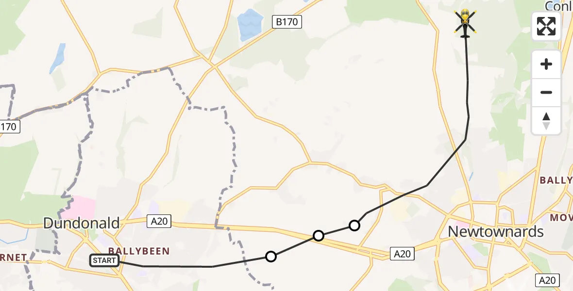 Flight route Police Helicopter Dundonald - Ards and North Down District Council, 20 August 2026, 13:21