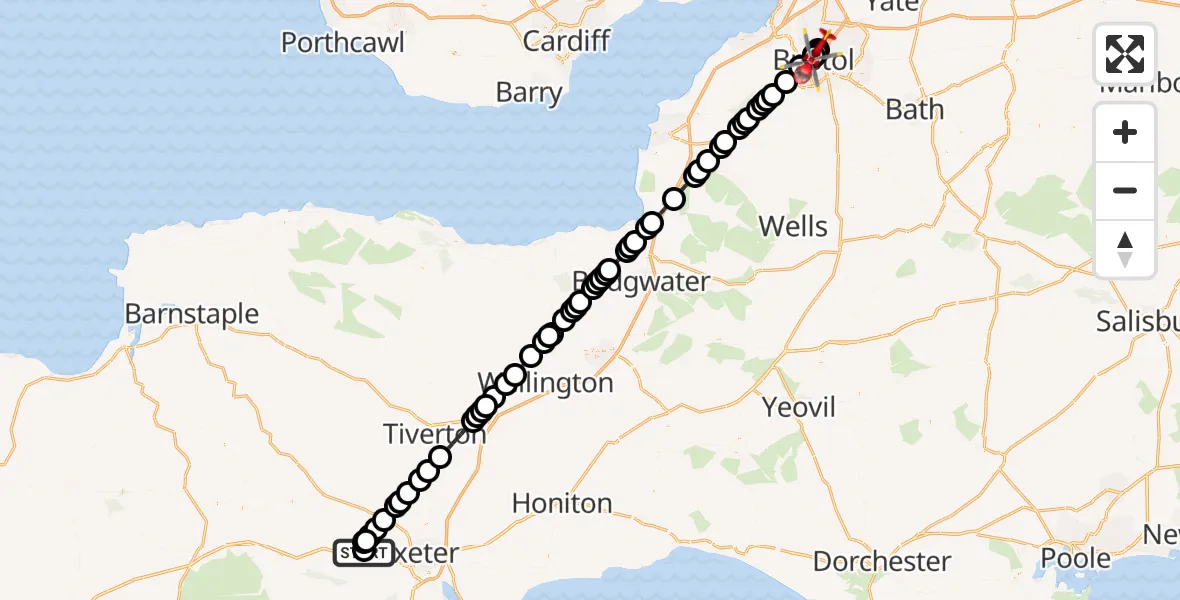 Flight route Air Ambulance Helicopter Pathfinder Village - Bristol Royal Infirmary, 20 August 2026, 13:22