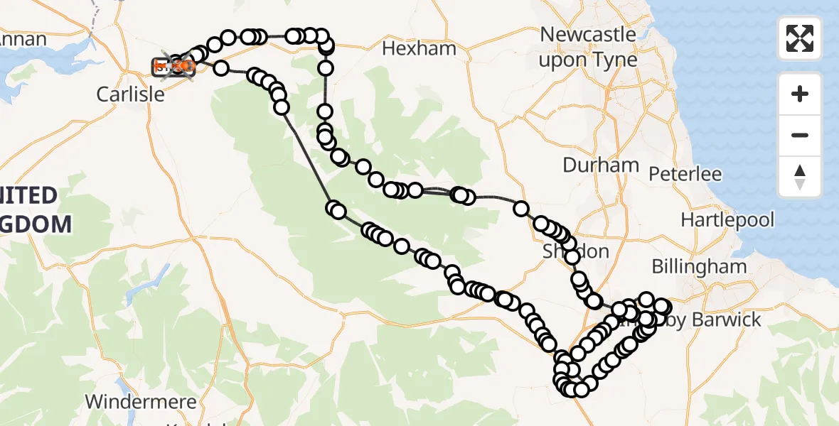 Flight route Coastguard Helicopter Carlisle Lake District Airport - Carlisle Lake District Airport, 20 August 2026, 13:23