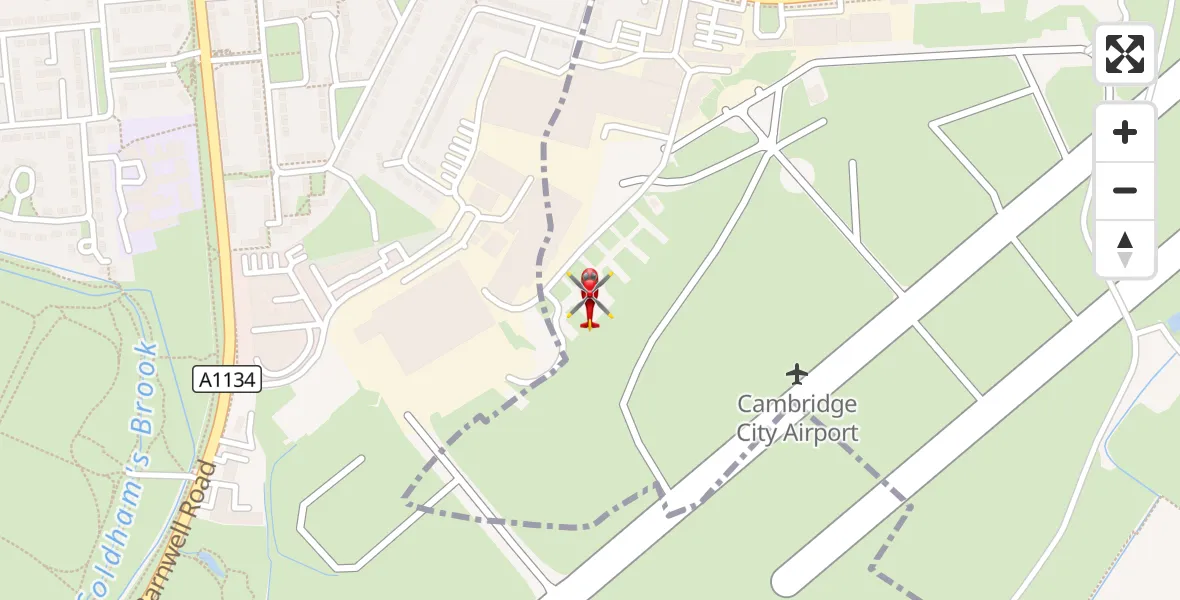 Flight route Air Ambulance Helicopter Cambridge City Airport - Cambridge City Airport, 20 August 2026, 13:25