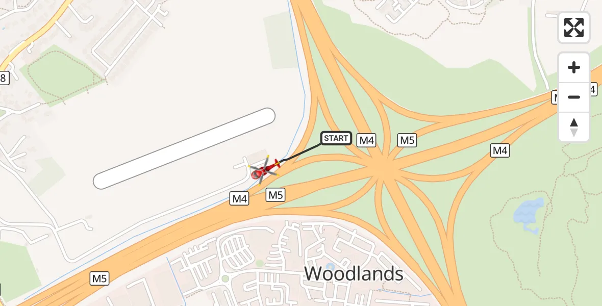 Flight route Air Ambulance Helicopter Almondsbury Helicopter Base - Almondsbury Helicopter Base, 20 August 2026, 14:04