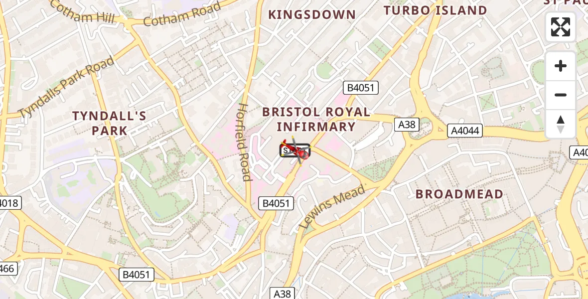 Flight route Air Ambulance Helicopter Bristol Royal Infirmary - Bristol Royal Infirmary, 20 August 2026, 14:12