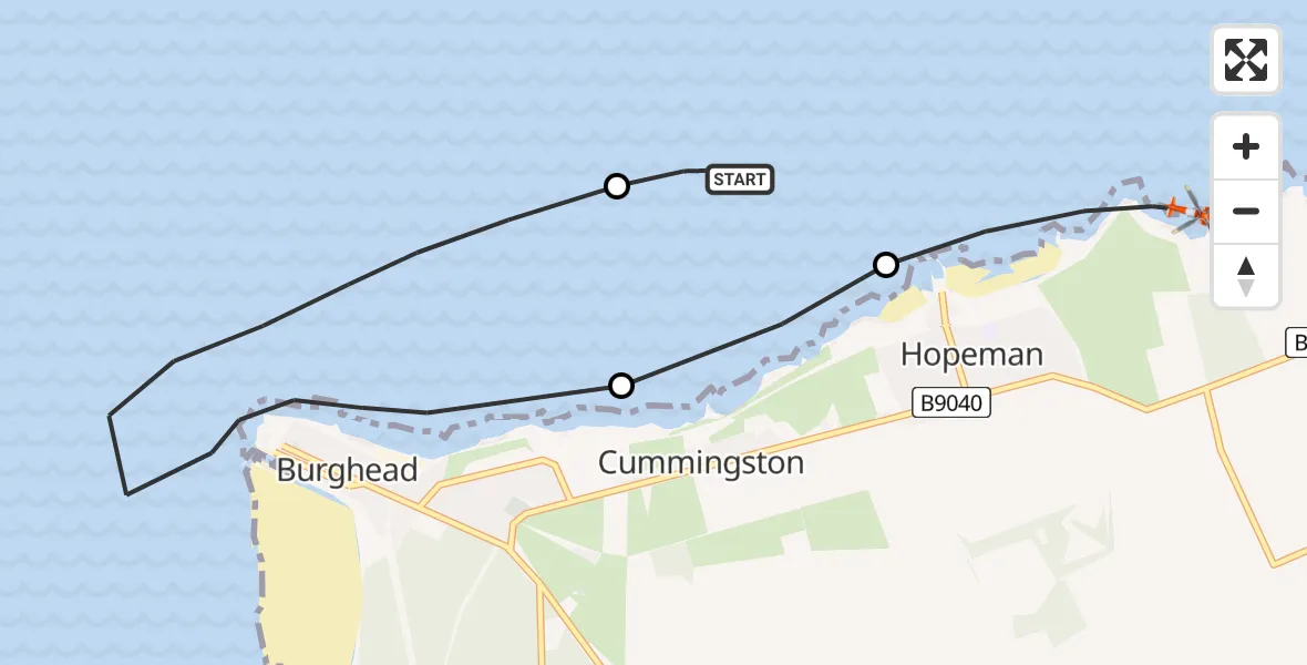 Flight route Coastguard Helicopter Cummingston - Duffus, 20 August 2026, 14:25