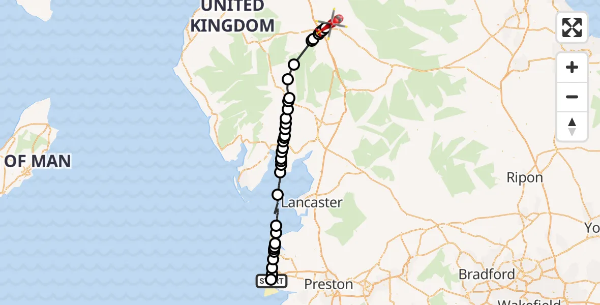 Flight route Air Ambulance Helicopter Blackpool Airport - Langwathby, 20 August 2026, 14:30