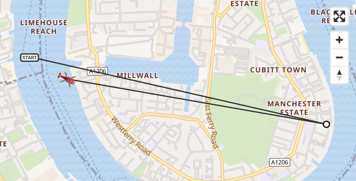 Flight route Air Ambulance Helicopter London Borough of Southwark - Greater London, 20 August 2026, 14:35