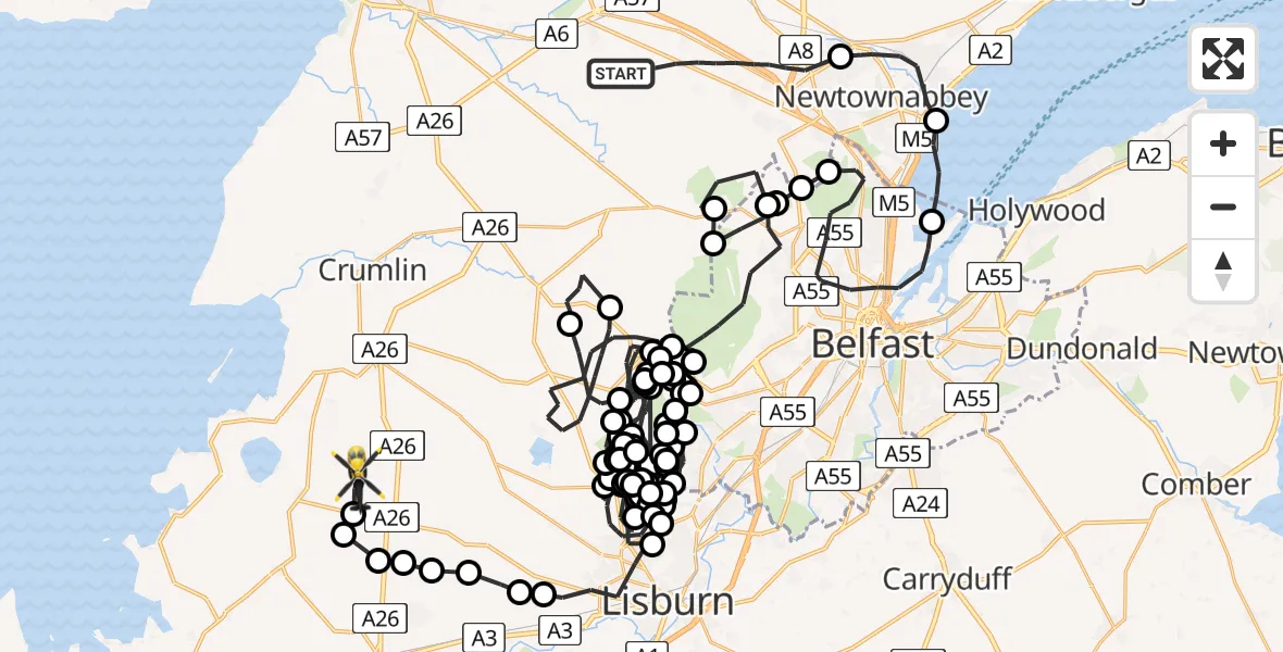 Flight route Police Helicopter Antrim and Newtownabbey District - Ballinderry Upper, 20 August 2026, 14:52
