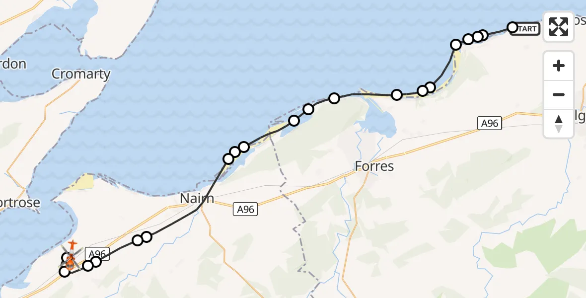 Flight route Coastguard Helicopter Duffus - Inverness Airport, 20 August 2026, 14:53