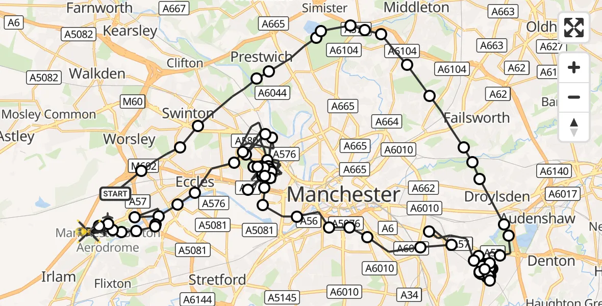 Flight route Police Helicopter Worsley - Eccles, 20 August 2026, 15:07