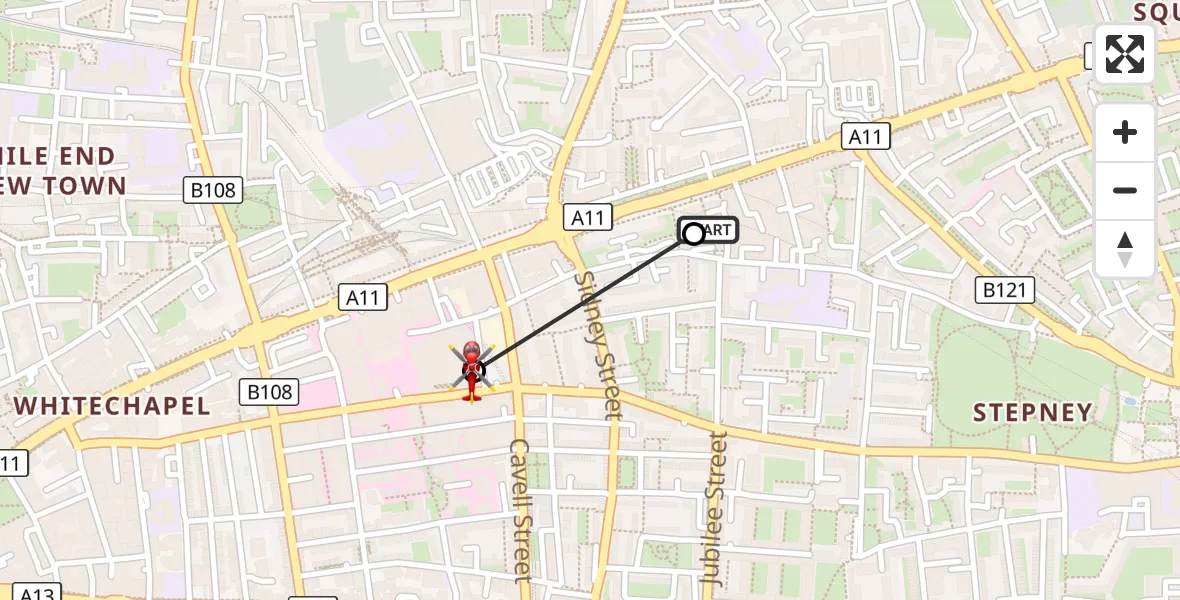 Flight route Air Ambulance Helicopter Royal London Hospital - Royal London Hospital, 20 August 2026, 15:09