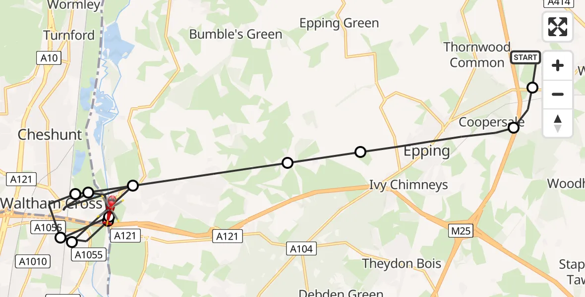 Flight route Air Ambulance Helicopter North Weald Airfield - Epping Forest, 20 August 2026, 15:14
