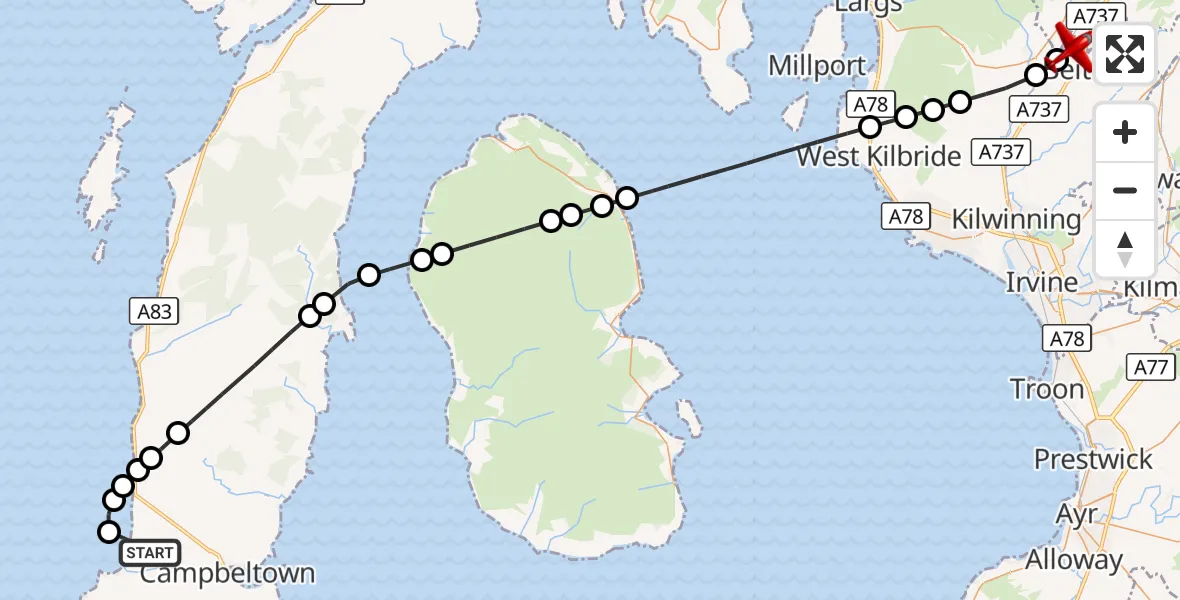 Flight route Air Ambulance Aircraft Campbeltown Airport - Beith, 20 August 2026, 15:15