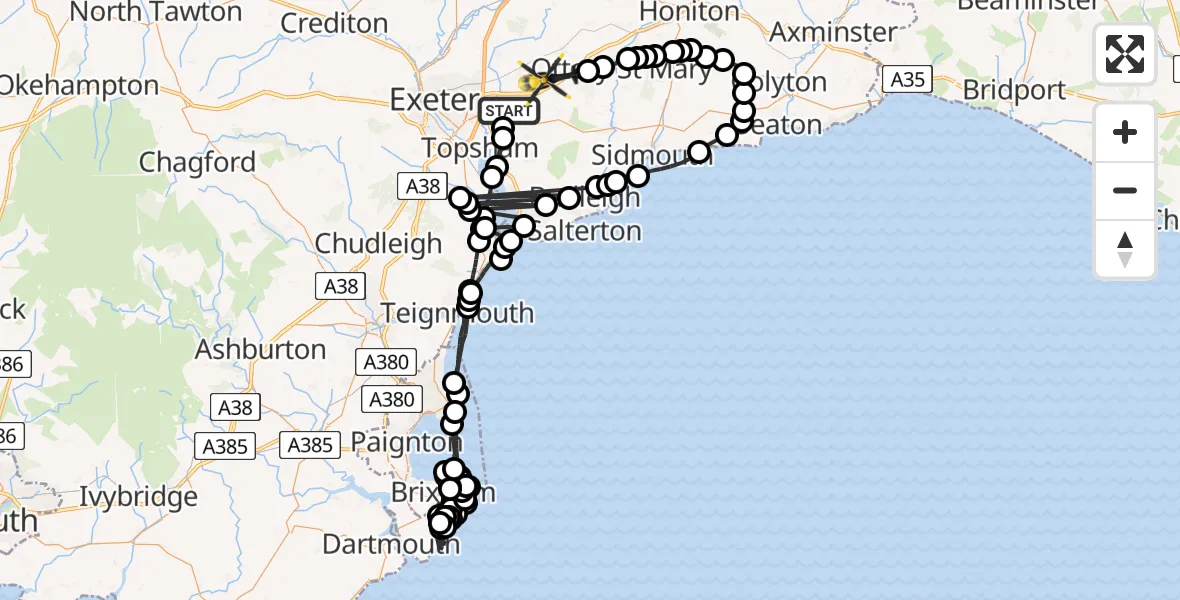 Flight route Police Helicopter Clyst Honiton - Rockbeare, 20 August 2026, 15:55
