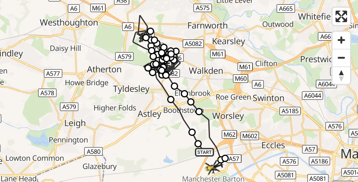 Flight route Police Helicopter Irlam - Manchester Barton Aerodrome, 20 August 2026, 16:21